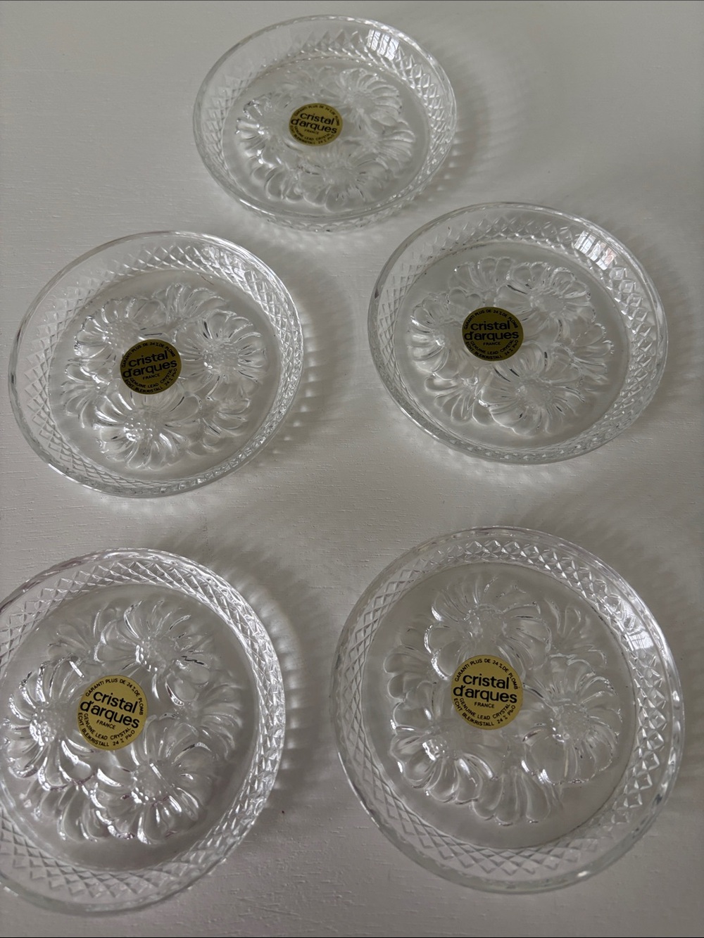 Cristal D'Arques Clear Glass coasters- Set of 5